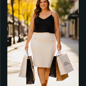 French Connection Cream Pencil Skirt